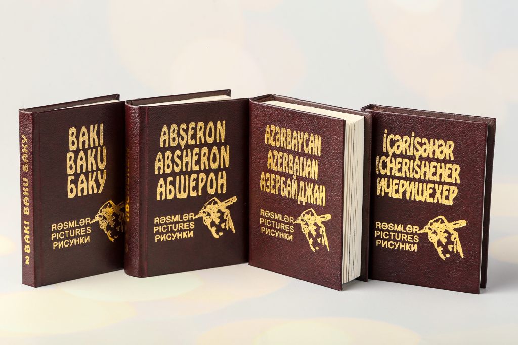Four miniature books — Baku · Absheron · Azerbaijan · Icheri Sheher series — gift edition