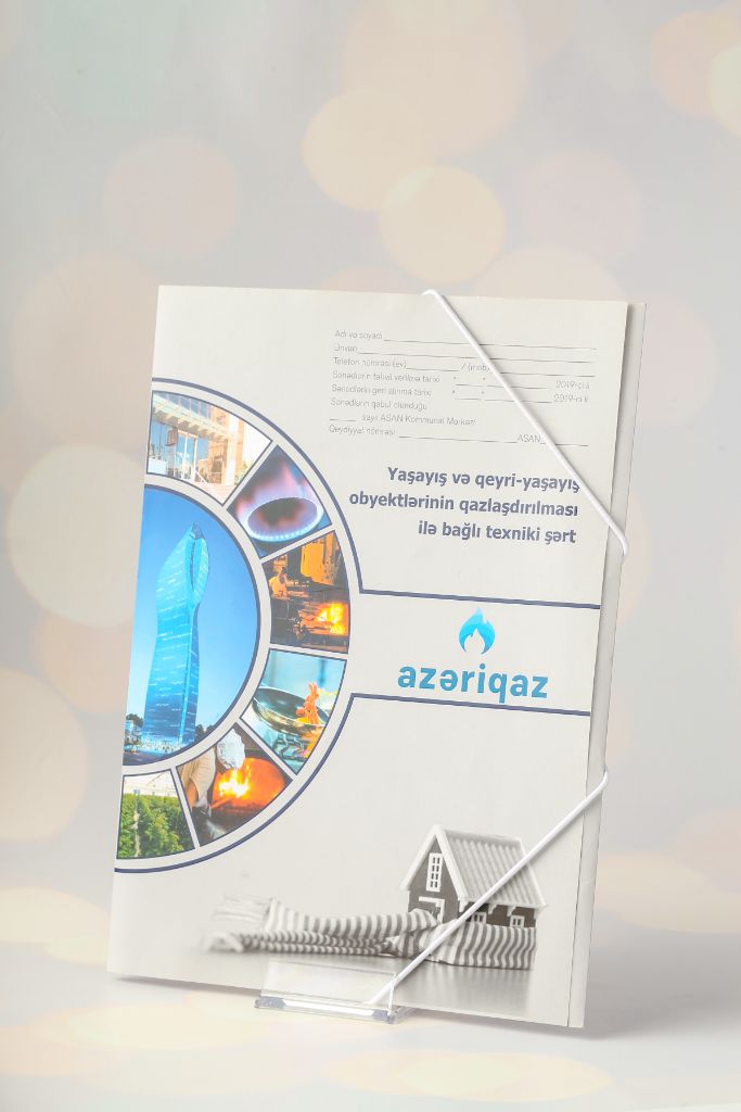 Azəriqaz white folder with elastic — technical spec