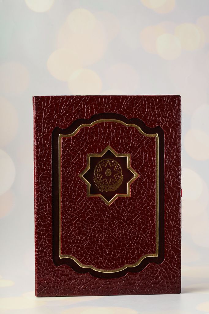 Crocodile leather folder burgundy — coat of arms and filigree frame