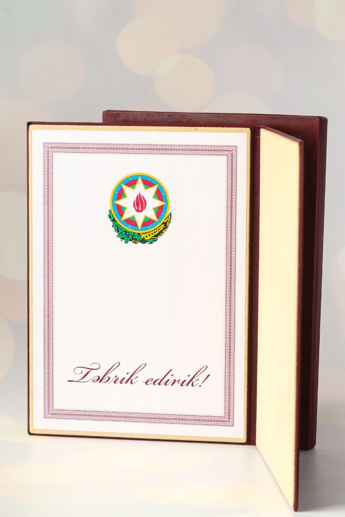 Government leather folder — open, Təbrik edirik!