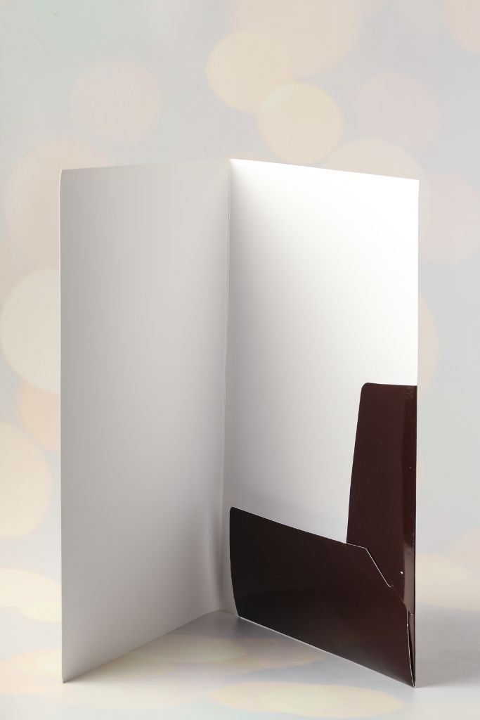 Folder with dark pocket — open
