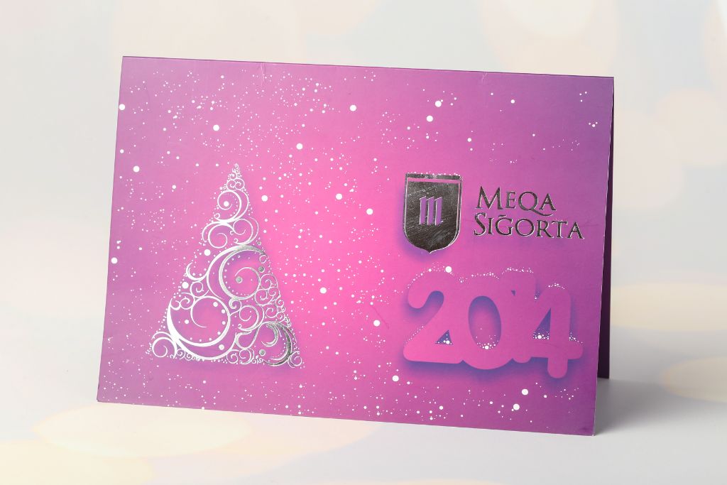 Meqa Sigorta — corporate New Year card with silver foil stamping