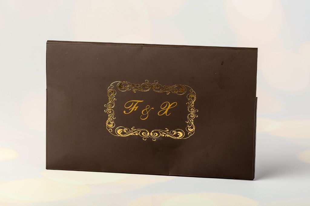 F&X Wedding Invitation — dark card stock, gold foil
