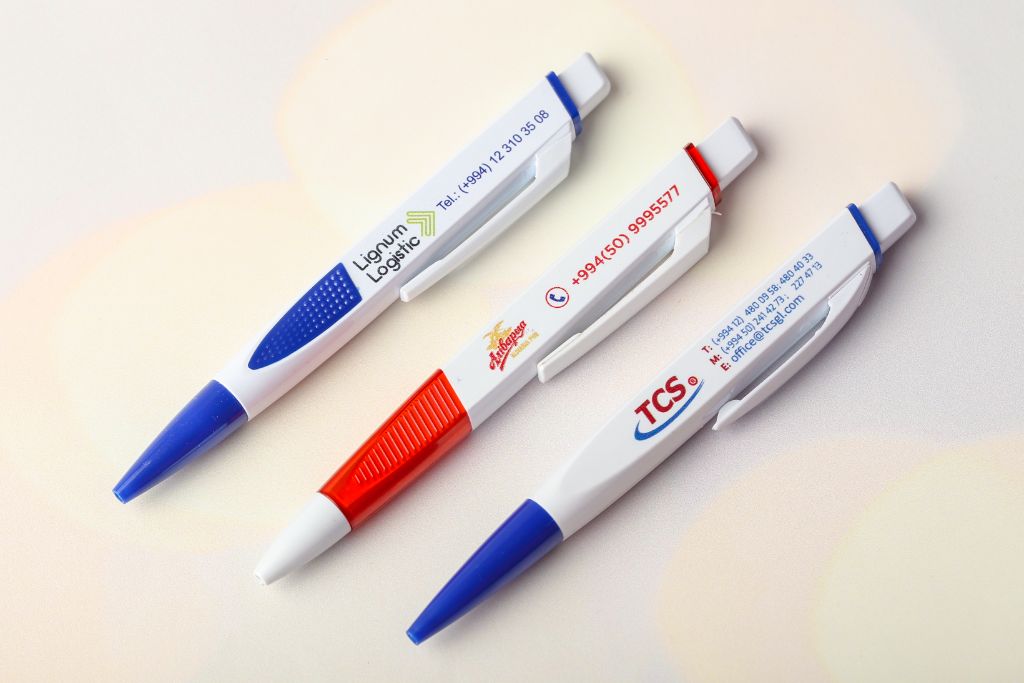 3 plastic pens Lignum Logistic, Alivaria, TCS — reverse side with phone numbers and contacts