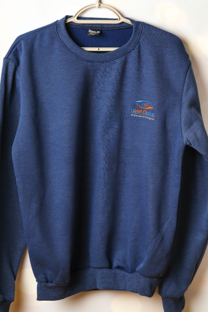 Azeri Design corporate sweatshirt — navy blue, chest embroidery, front view