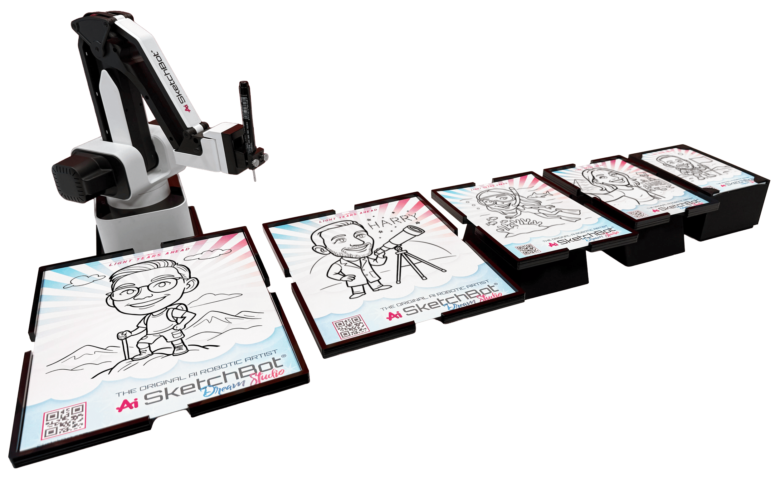 AI SketchBot robotic arm drawing caricature